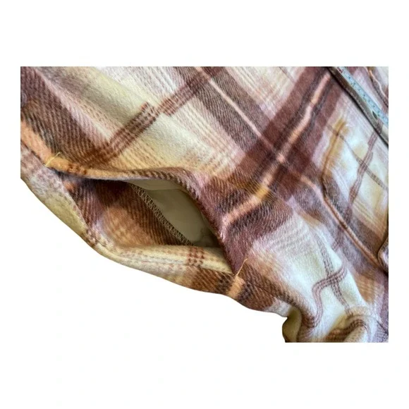 Old Navy Womens 2XL Plaid Flannel Shirt Jacket Shacket Button Up Pink Cream - Picture 6 of 7